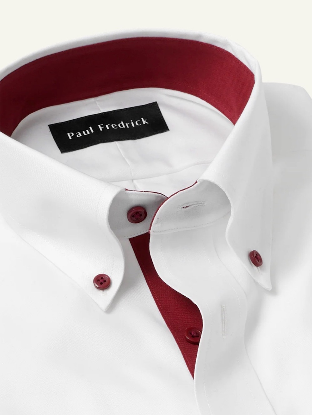 Paul Fredrick White Dress Shirt 18/34 Classic Fit Non-Iron Burgundy Contrast